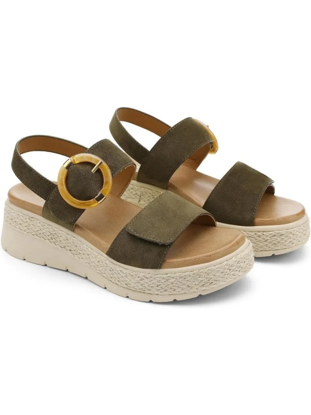 Women's Green Comfortable Solid Espadrille Low Wedge Heel Platform Sandal Shoes